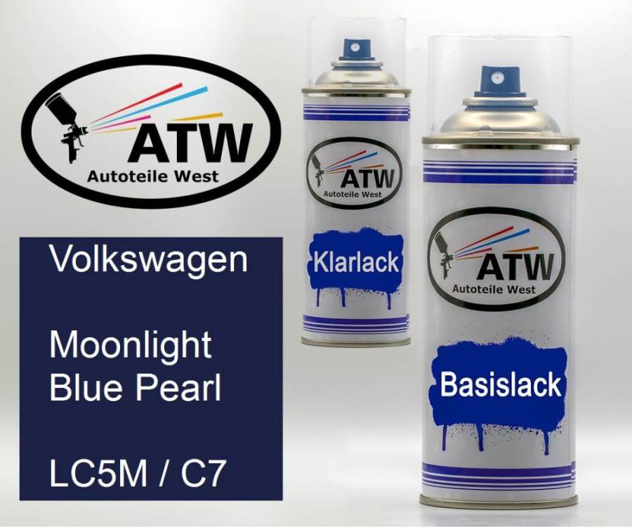 Volkswagen, Moonlight Blue Pearl, LC5M / C7: 400ml Sprühdose + 400ml Klarlack - Set, von ATW Autoteile West.